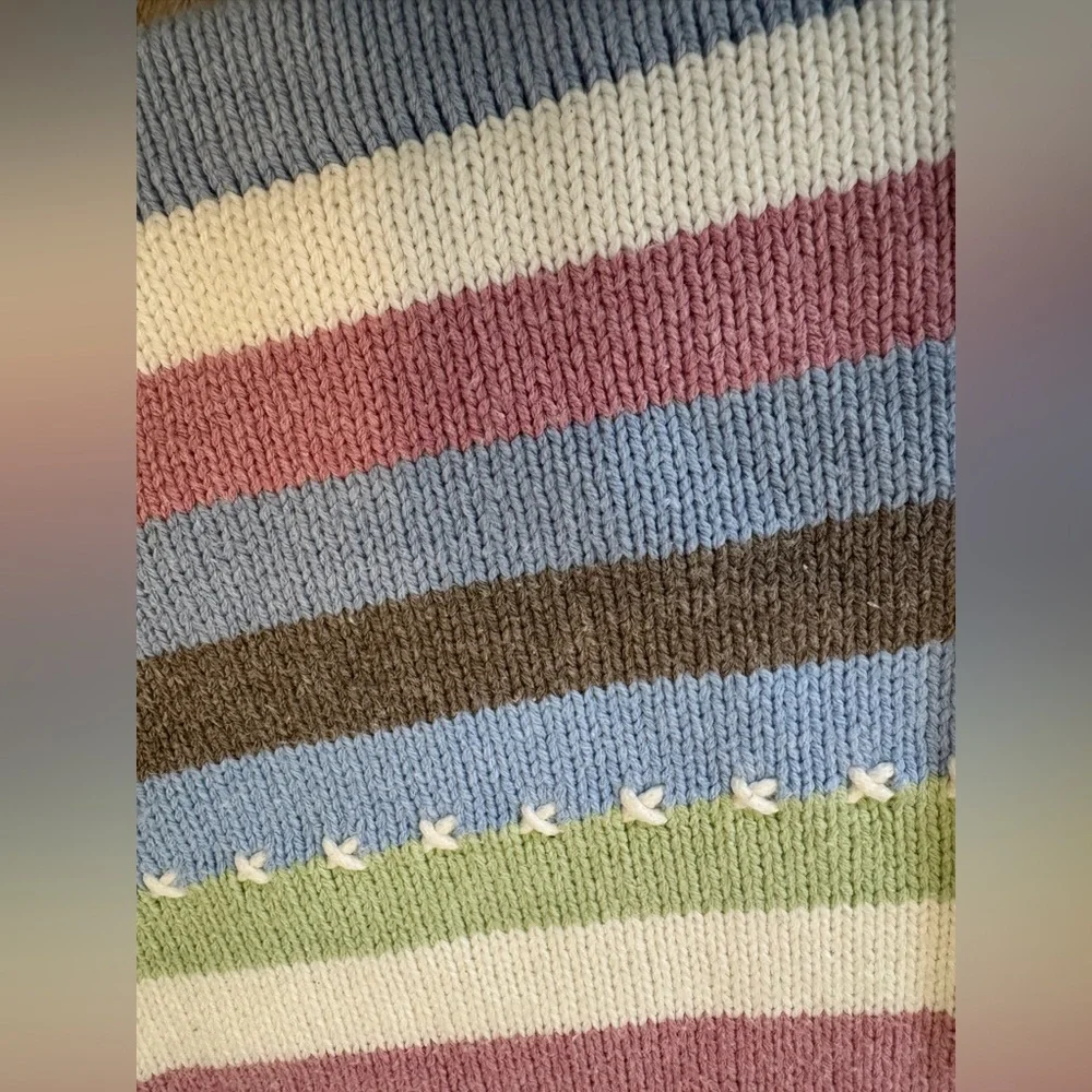 Crazy Horse Spring Shades Striped Knit Sweater,Hooded Zip Up, Cute Detail - Picture 5 of 11